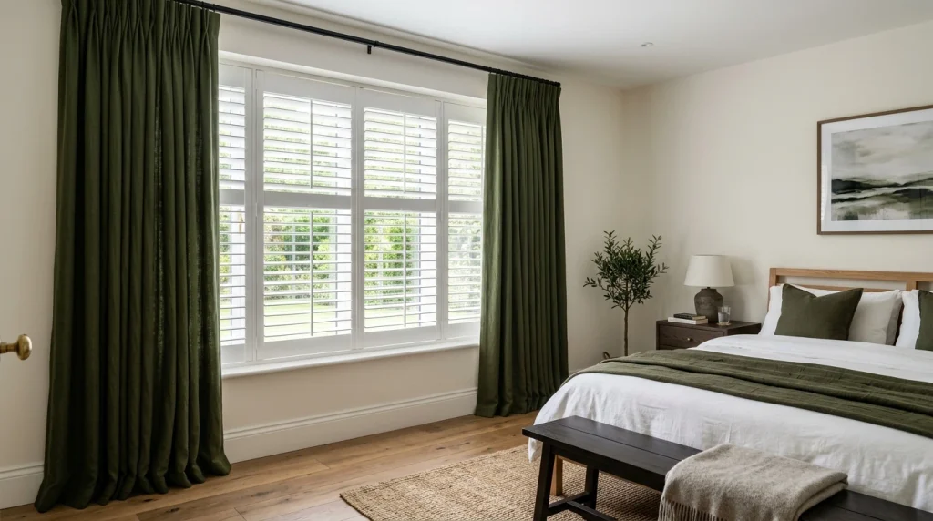 Combine Curtains with Bedroom Shutters