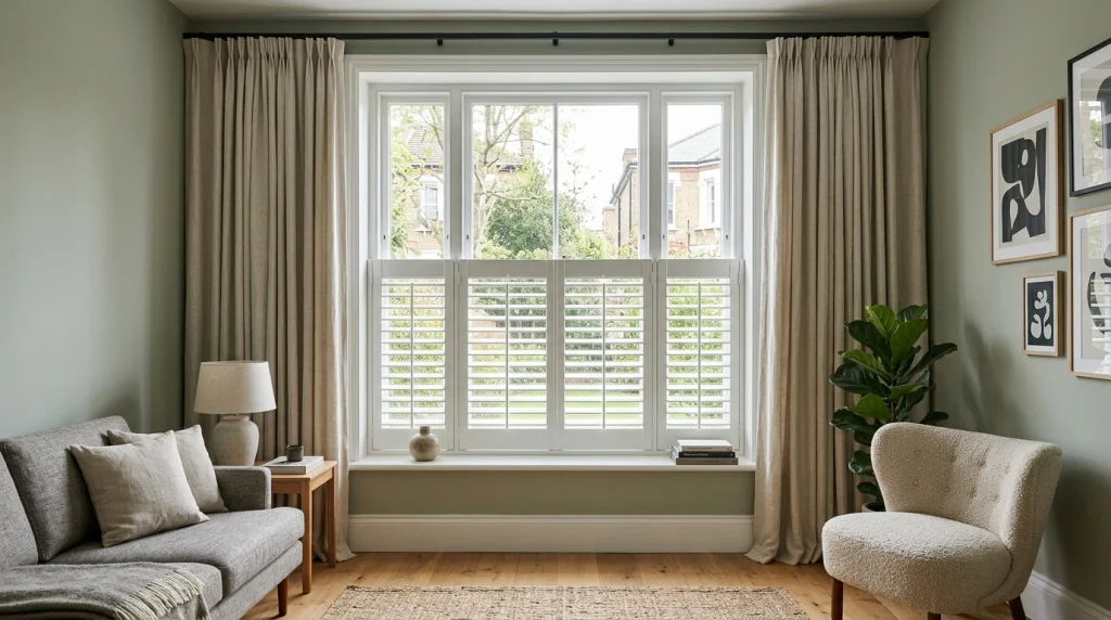 Combine Curtains with Café Style Shutters