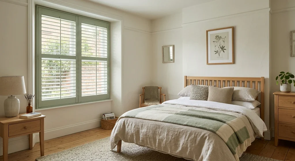Green Coloured Shutters in Bedroom